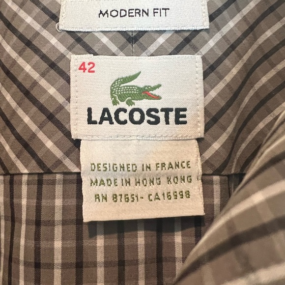Lacoste Men’s Plaid Button Down Shirt Size 42 - Picture 5 of 5